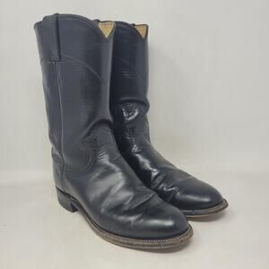 VTG Justin Boots 6B Black Leather Cowboy Cowgirl Western Roper Rodeo L3703 USA